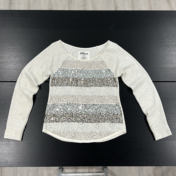Express Sequins and Lace Crewneck Sweatshirt - S - Picture 1 of 10